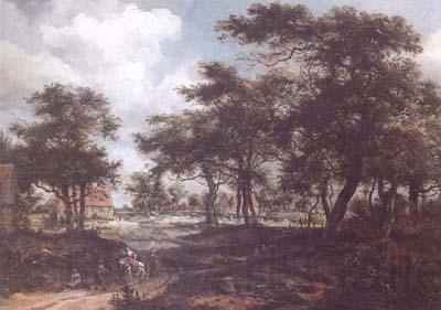 Meindert Hobbema Wooded Landscape with Travellers (mk25) France oil painting art